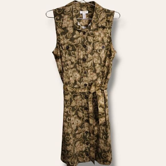 Charter‎ Club Womens Dress Sz 10  Button Front Beige Floral Vtg. Shift Spring - Picture 1 of 9